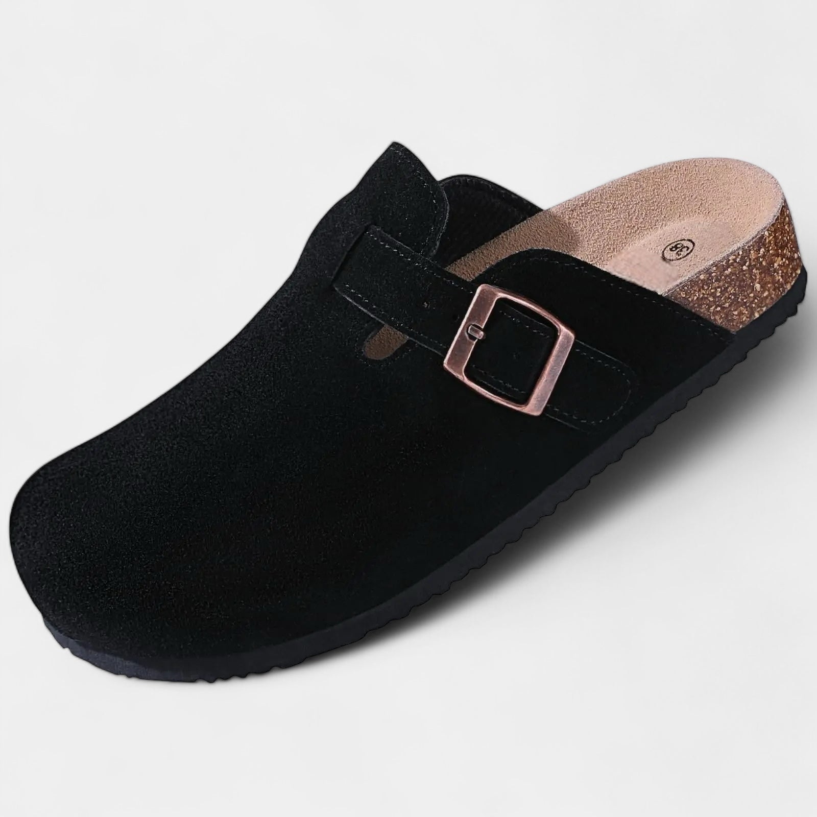 Kyle - Wildleder Pantoffel mit Schnalle und Korkfußbett