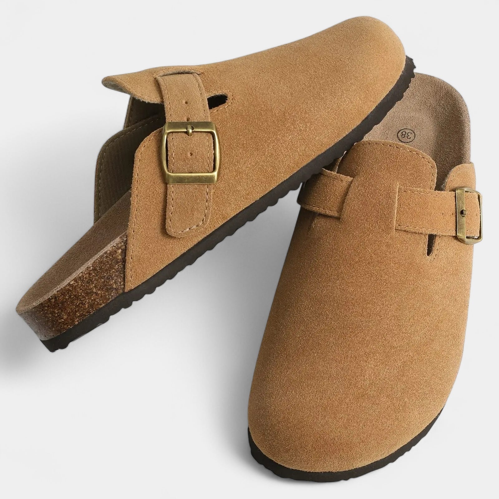 Kyle - Wildleder Pantoffel mit Schnalle und Korkfußbett