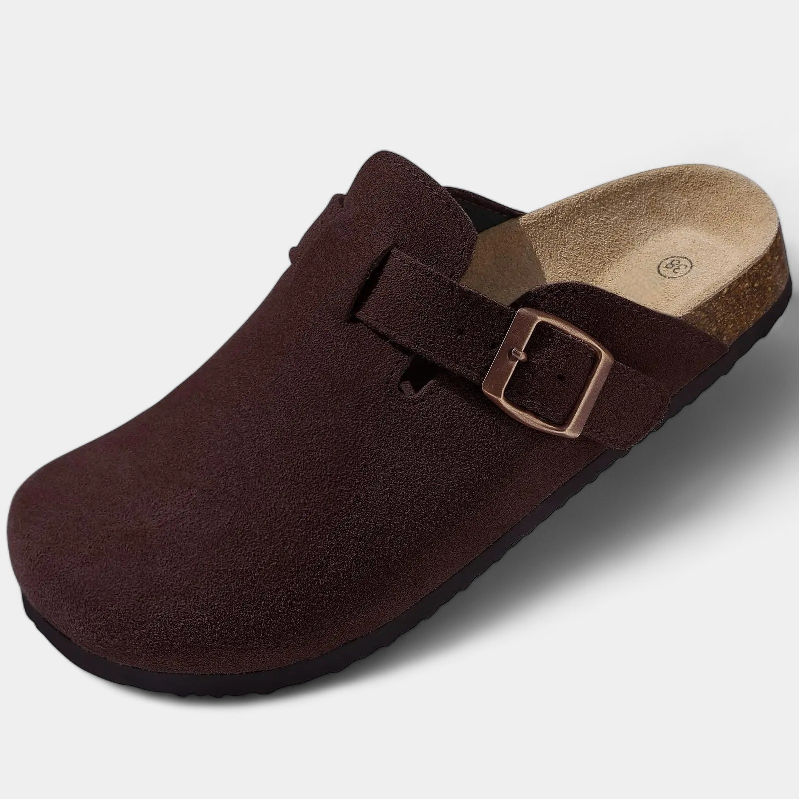 Kyle - Wildleder Pantoffel mit Schnalle und Korkfußbett