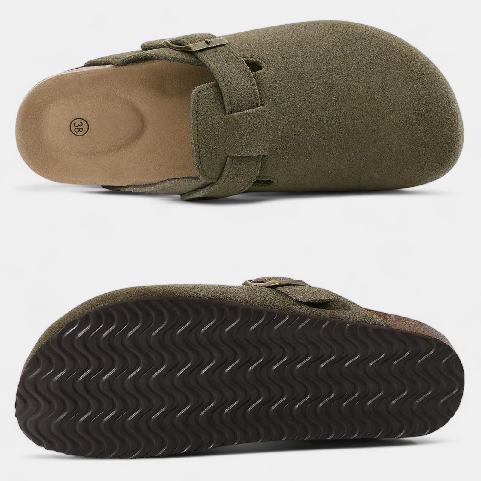 Kyle - Wildleder Pantoffel mit Schnalle und Korkfußbett