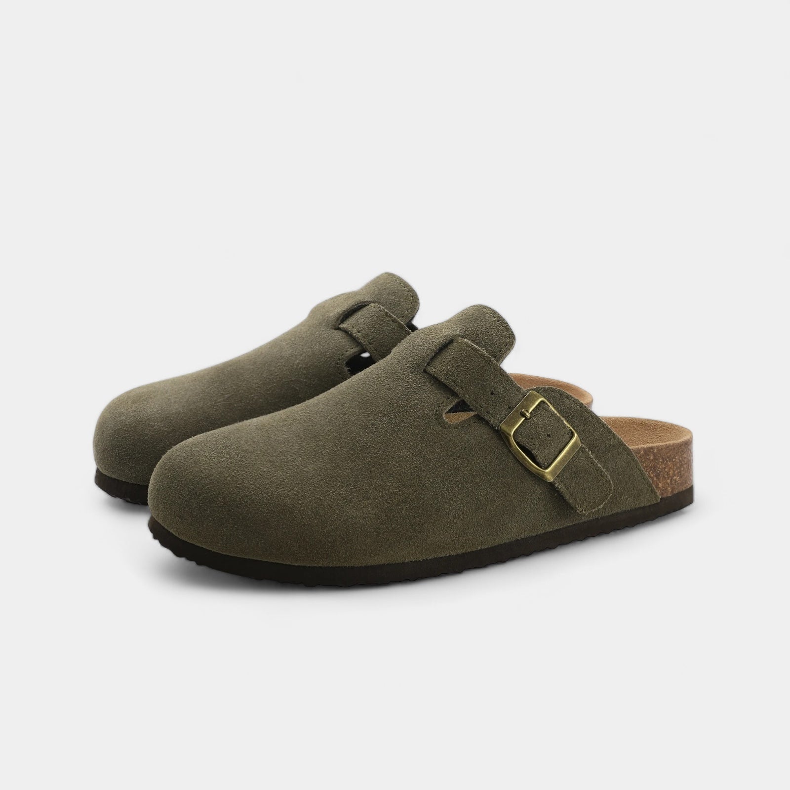 Kyle - Wildleder Pantoffel mit Schnalle und Korkfußbett