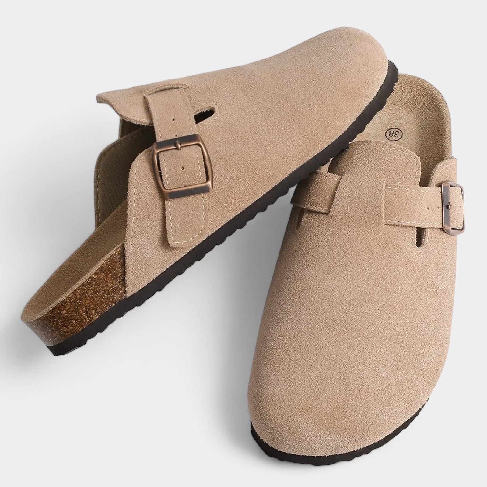 Kyle - Wildleder Pantoffel mit Schnalle und Korkfußbett