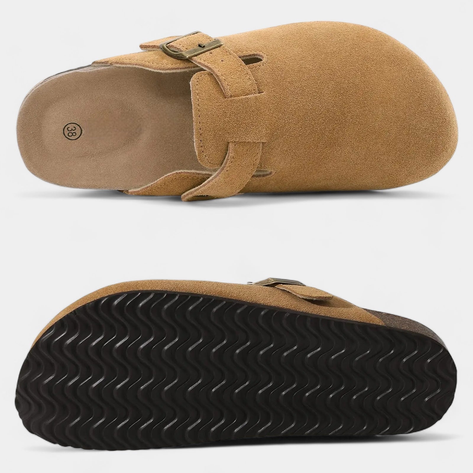 Kyle - Wildleder Pantoffel mit Schnalle und Korkfußbett