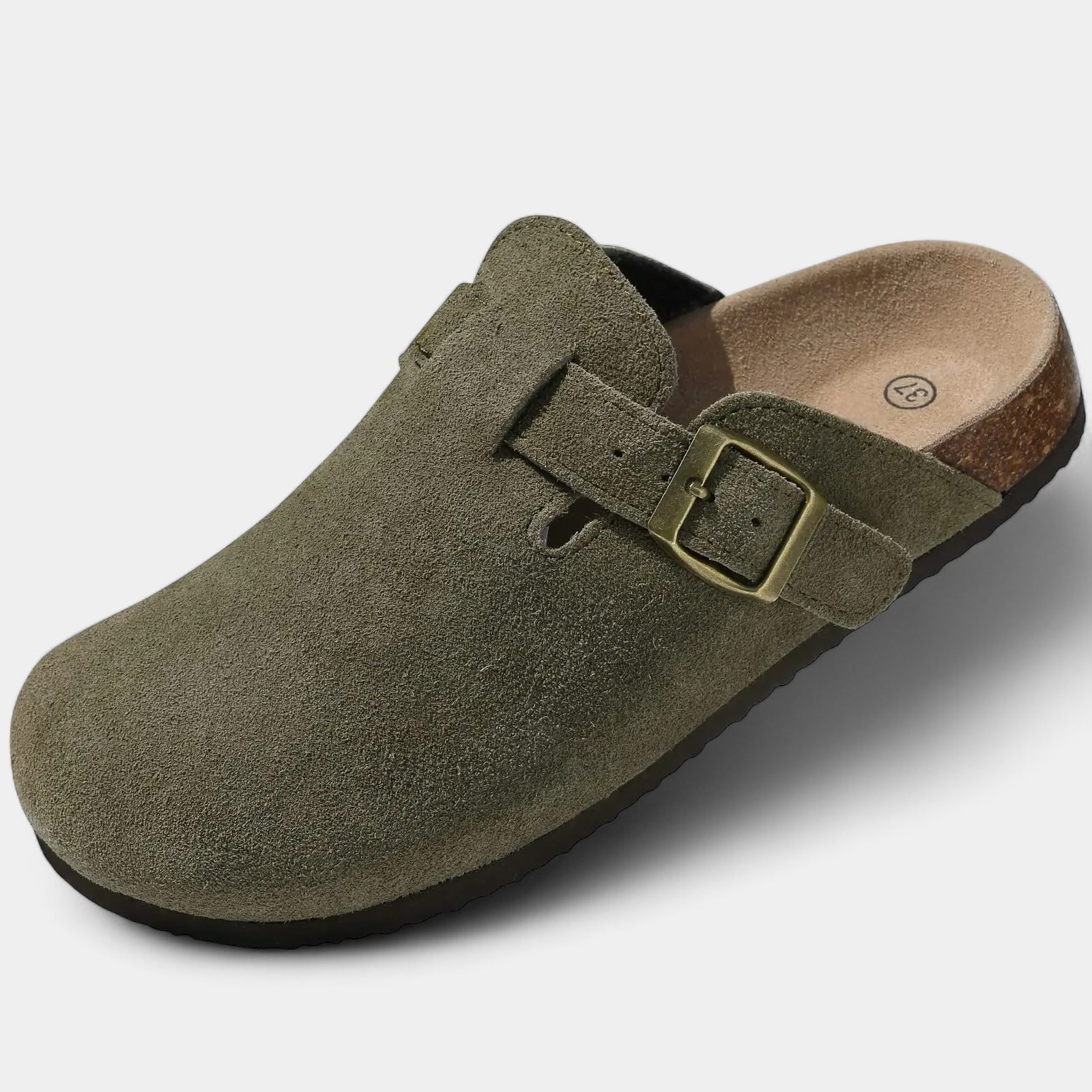 Kyle - Wildleder Pantoffel mit Schnalle und Korkfußbett