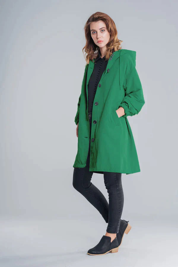 Leichte Regenjacke Damen Mit Kapuze Und Gummizug | Lang