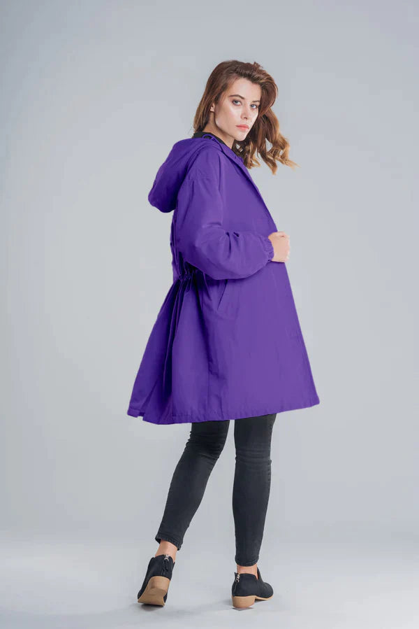 Leichte Regenjacke Damen Mit Kapuze Und Gummizug | Lang