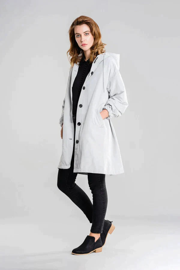 Leichte Regenjacke Damen Mit Kapuze Und Gummizug | Lang