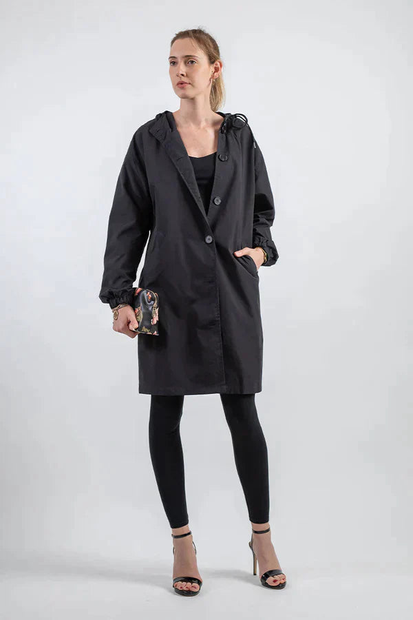 Leichte Regenjacke Damen Mit Kapuze Und Gummizug | Lang