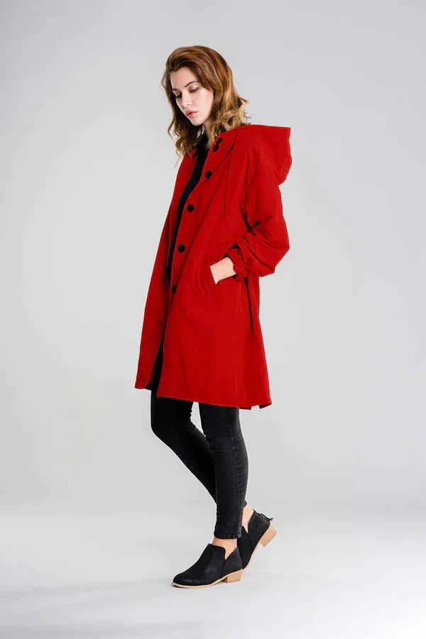 Leichte Regenjacke Damen Mit Kapuze Und Gummizug | Lang
