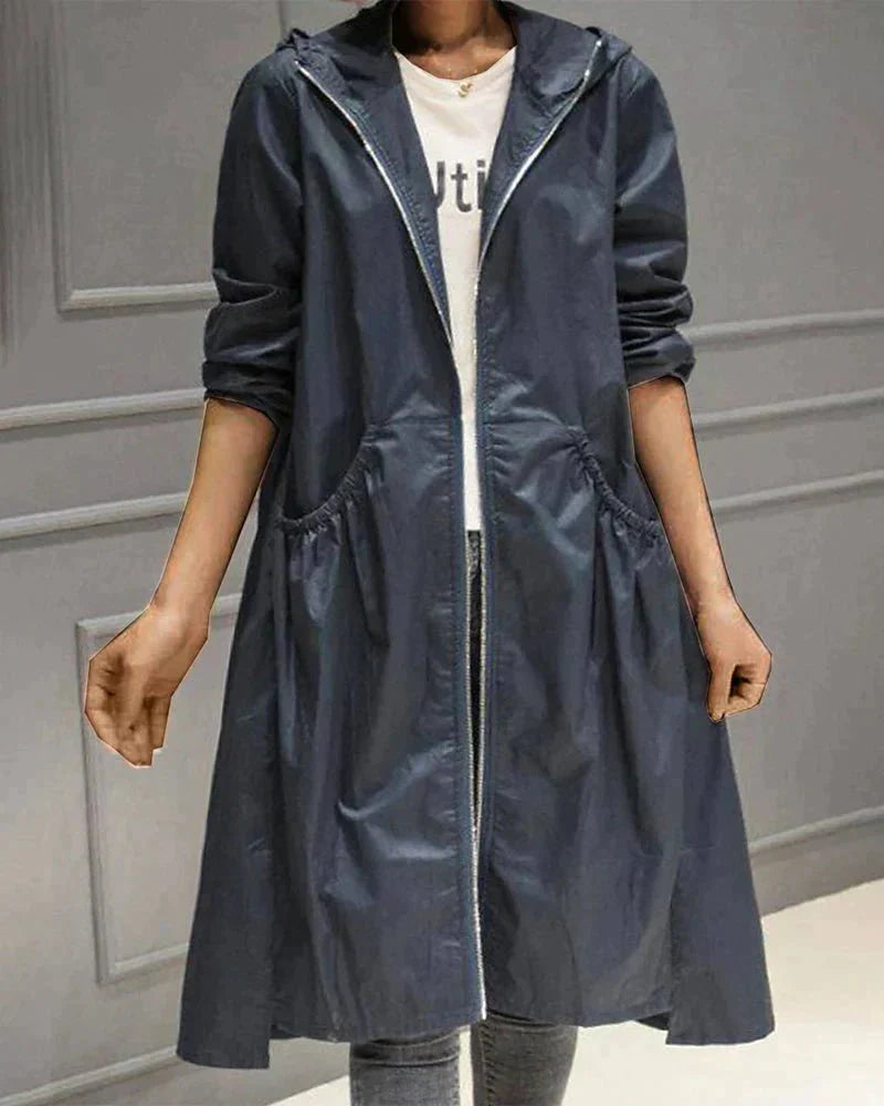 Leichte Regenjacke Damen Trenchcoat Mit Kapuze | Lang