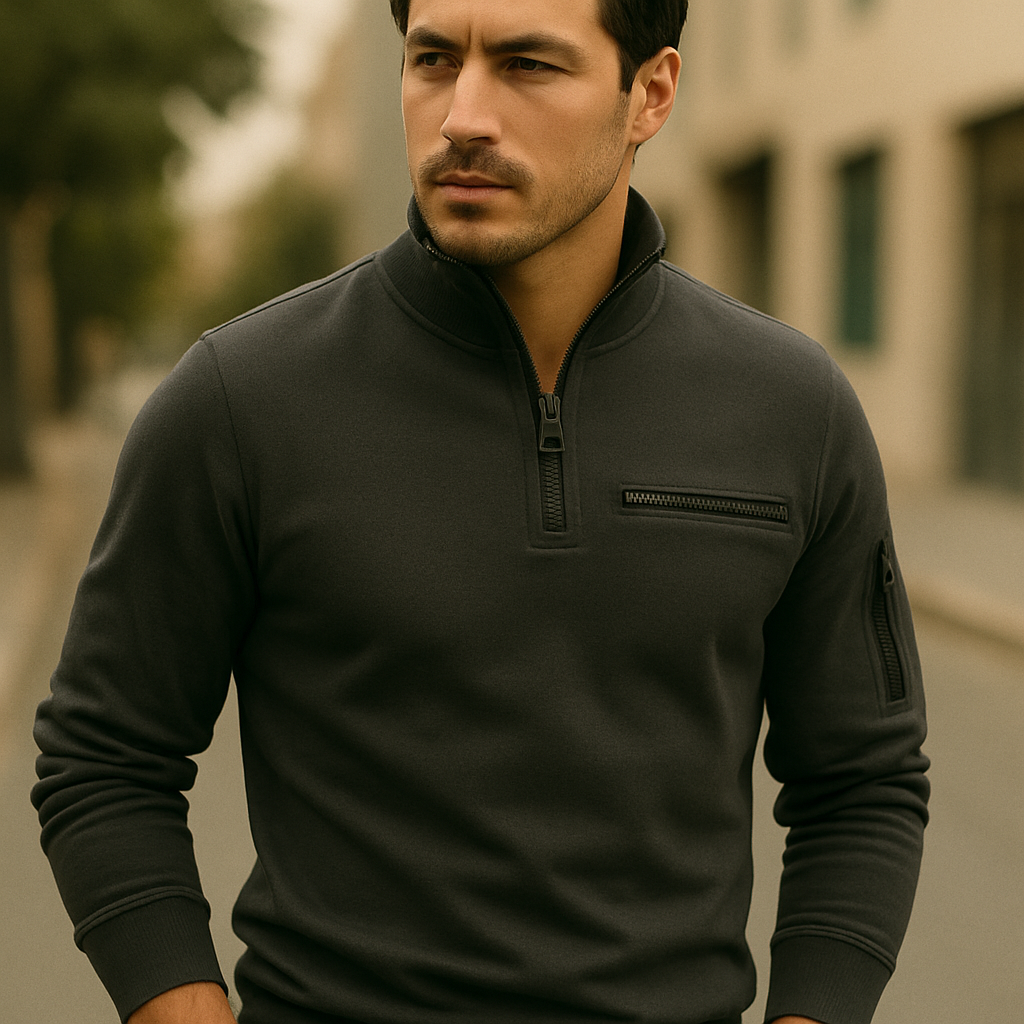 Leon - Herren Pullover mit Reißverschluss und Brusttasche