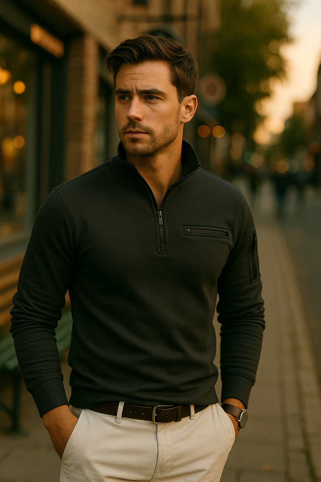 Leon - Herren Pullover mit Reißverschluss und Brusttasche