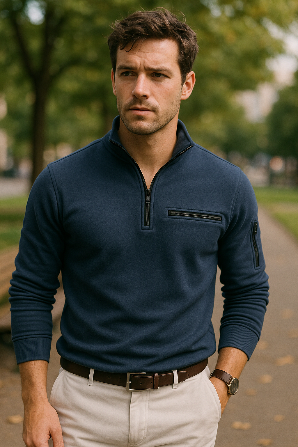 Leon - Herren Pullover mit Reißverschluss und Brusttasche