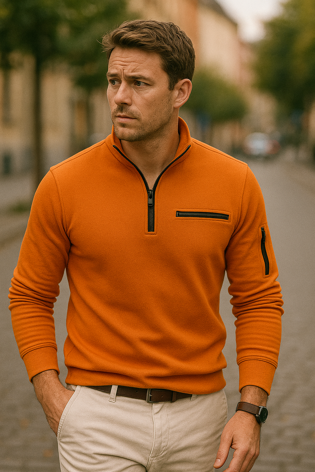 Leon - Herren Pullover mit Reißverschluss und Brusttasche