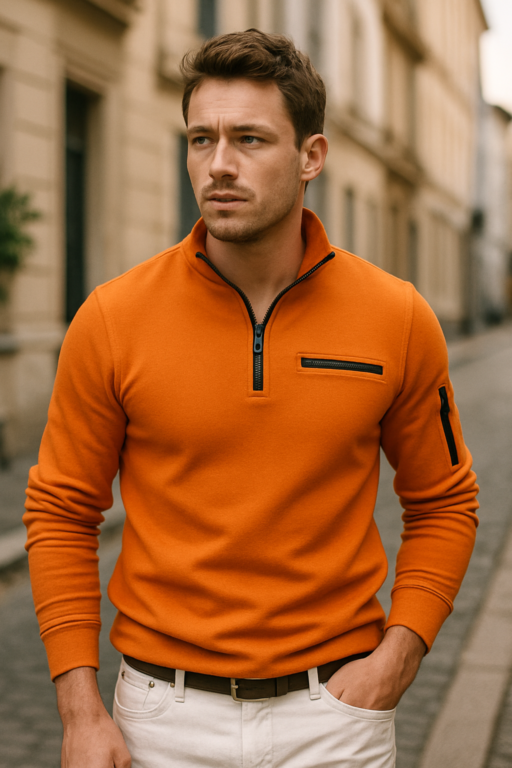 Leon - Herren Pullover mit Reißverschluss und Brusttasche