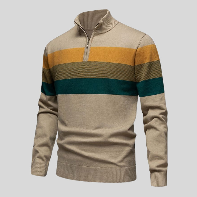 Leopold – Strickpullover mit Reißverschluss und gestreiftem Design