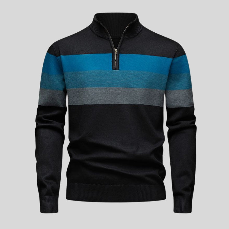 Leopold – Strickpullover mit Reißverschluss und gestreiftem Design