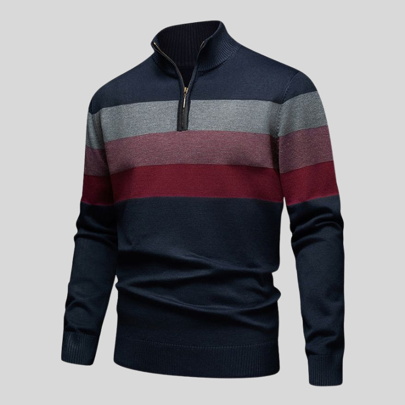 Leopold – Strickpullover mit Reißverschluss und gestreiftem Design