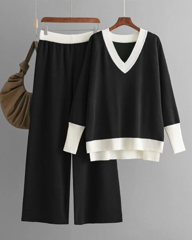 Loungewear Set Für Damen Mit Hosen & V-Ausschnitt | Elegant