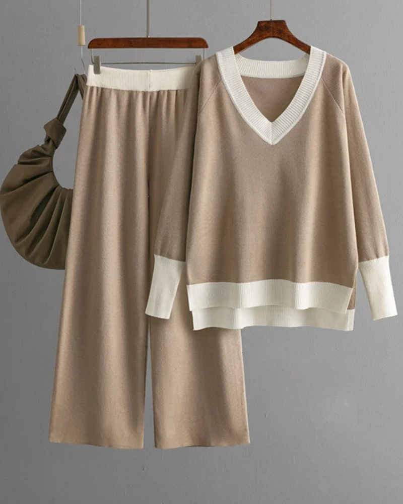 Loungewear Set Für Damen Mit Hosen & V-Ausschnitt | Elegant