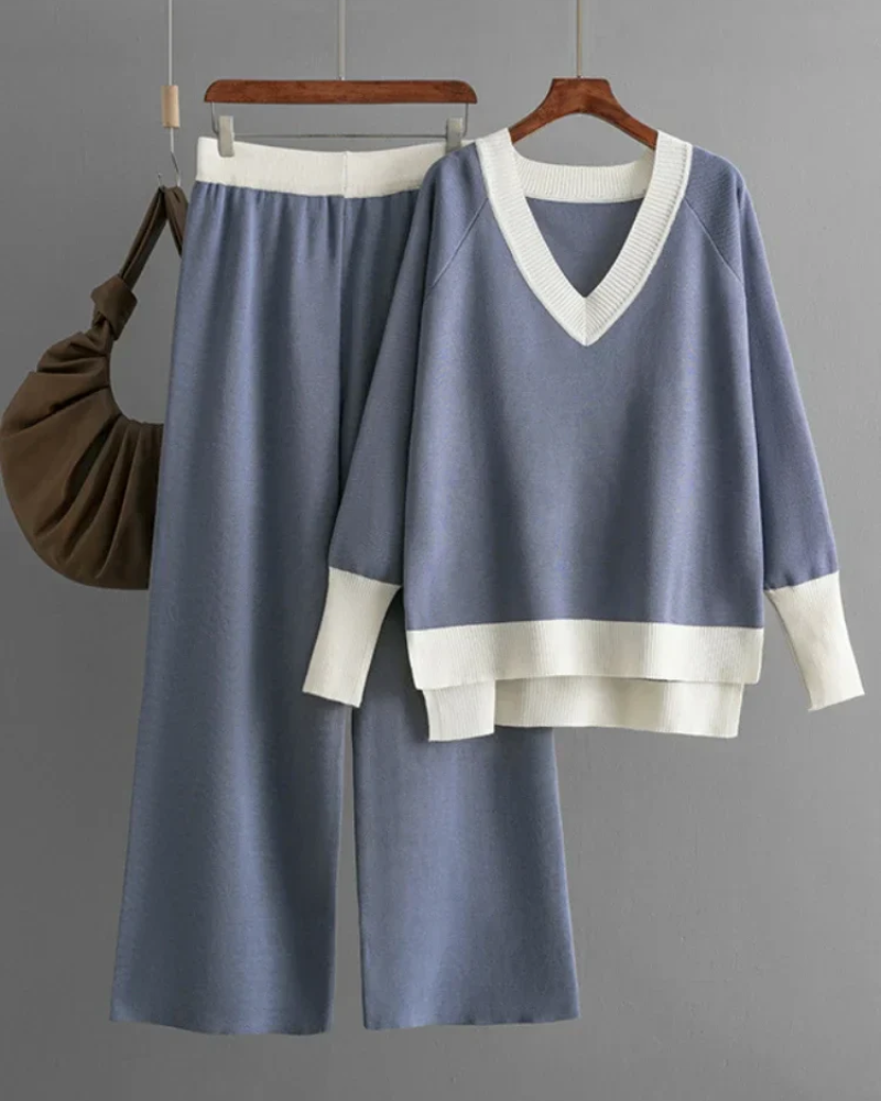 Loungewear Set Für Damen Mit Hosen & V-Ausschnitt | Elegant