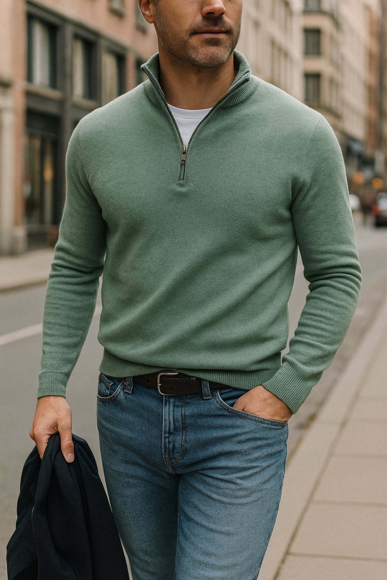 Lukas - Strickpullover mit Reißverschlusskragen und Komfort-Passform