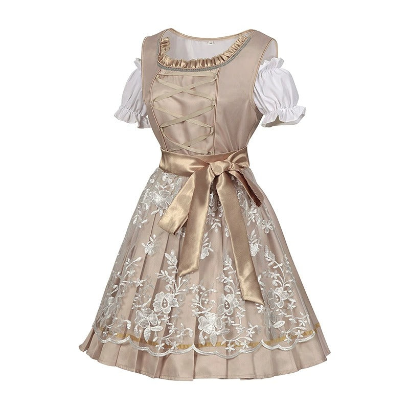 Oktoberfest Damen Dirndl Mit Stickerei Und Schürze | Midi