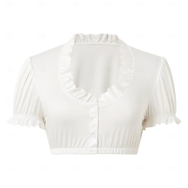 Oktoberfest Dirndlbluse Damen Hochgeschlossen Mit Spitze | Festlich