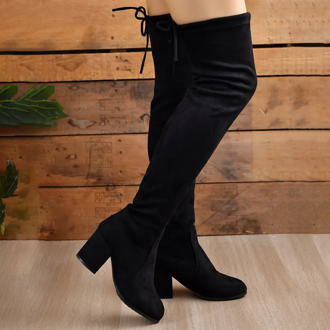 Overknee-Stiefel für Damen mit Schnürdetail | Blockabsatz