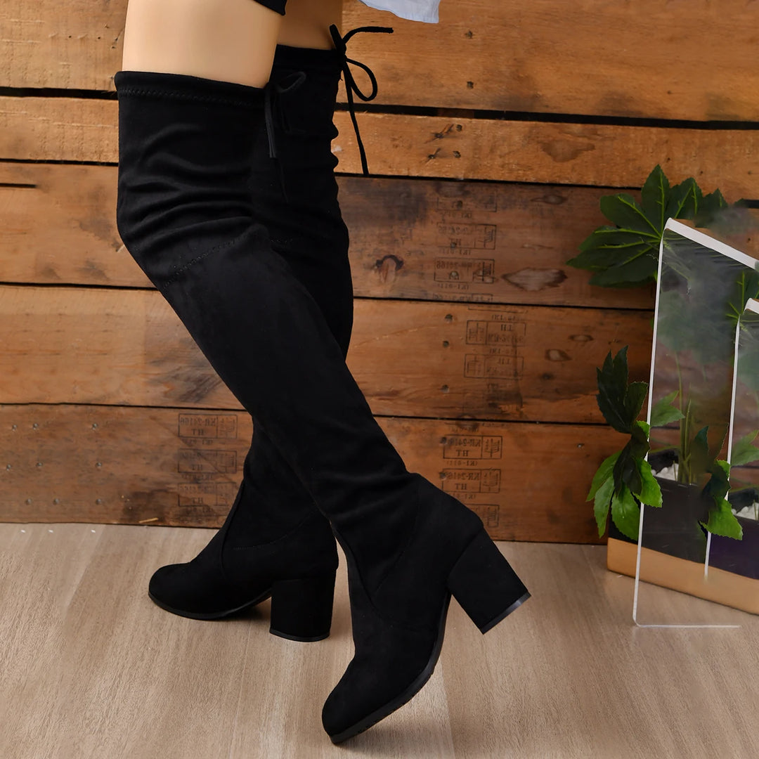 Overknee-Stiefel für Damen mit Schnürdetail | Blockabsatz