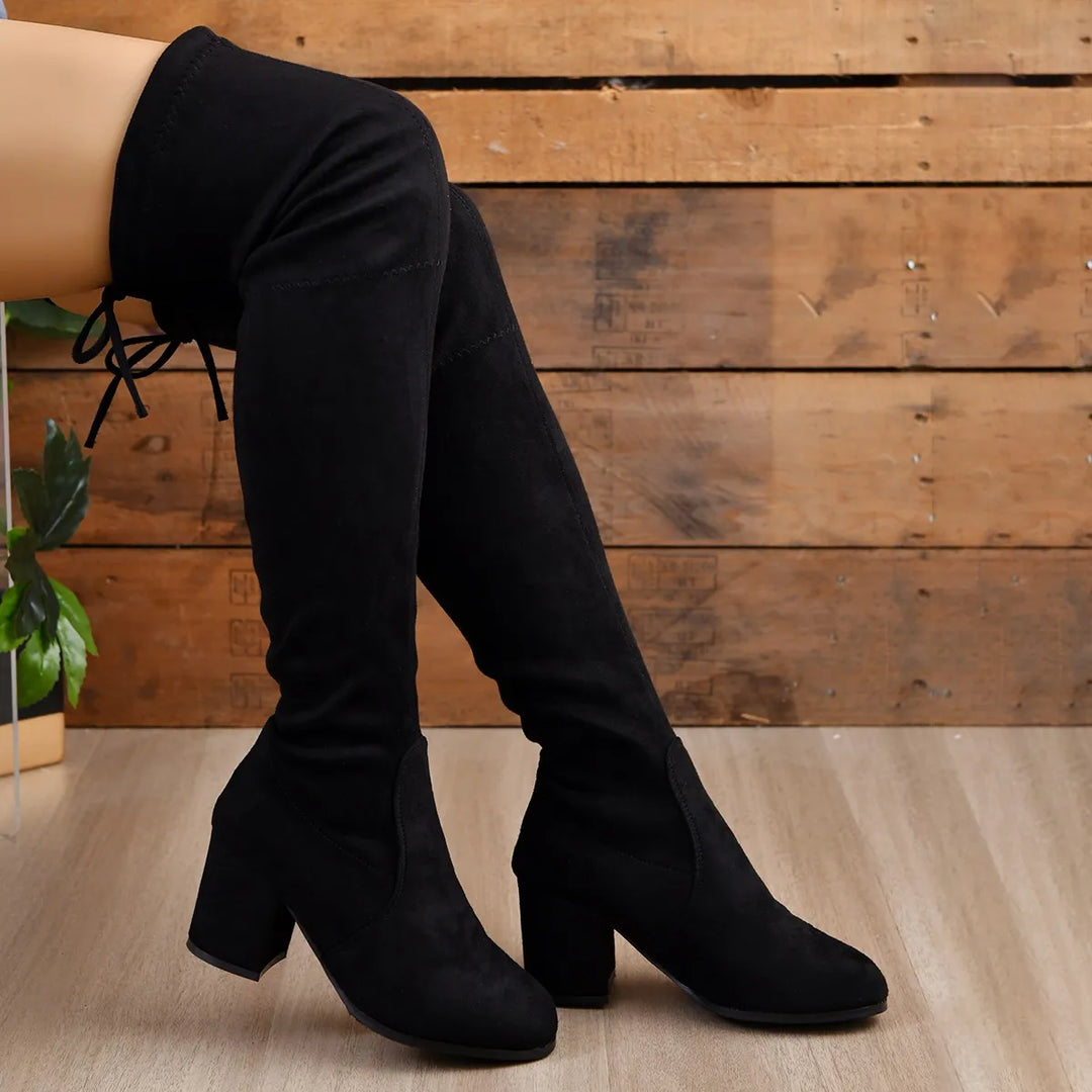 Overknee-Stiefel für Damen mit Schnürdetail | Blockabsatz