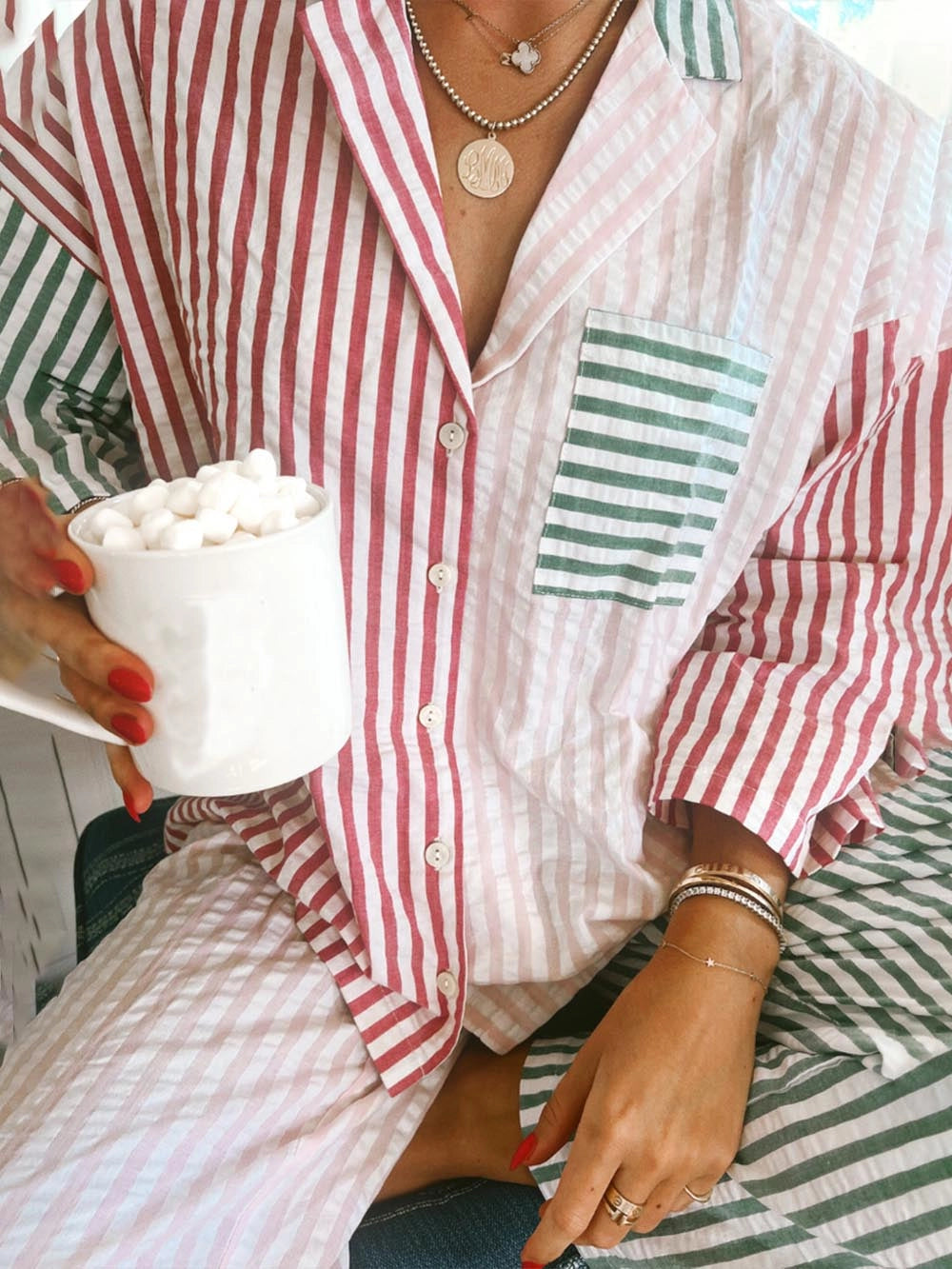 Pyjama Damen Set Mit Hemd Und Hose | Gestreift