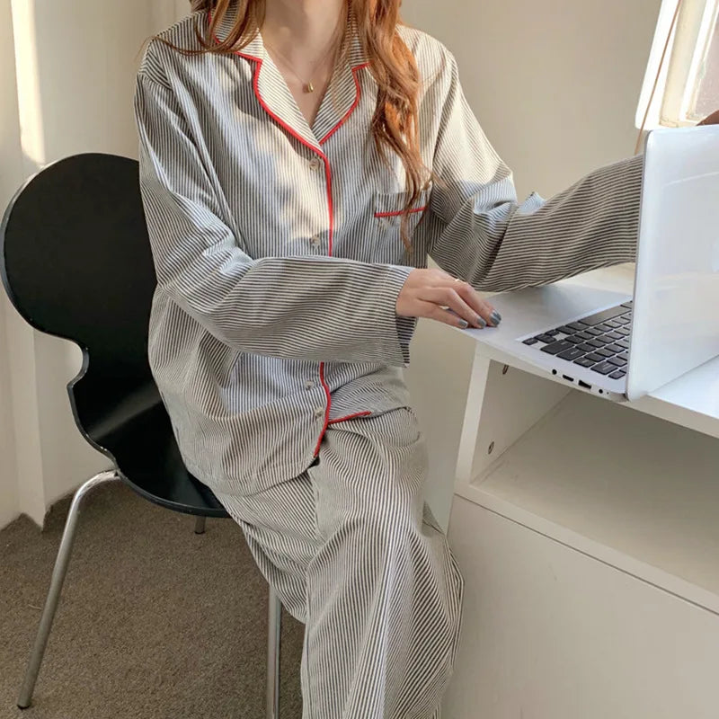 Pyjama Damen Zweiteilig Mit Knopfleiste | Streifen