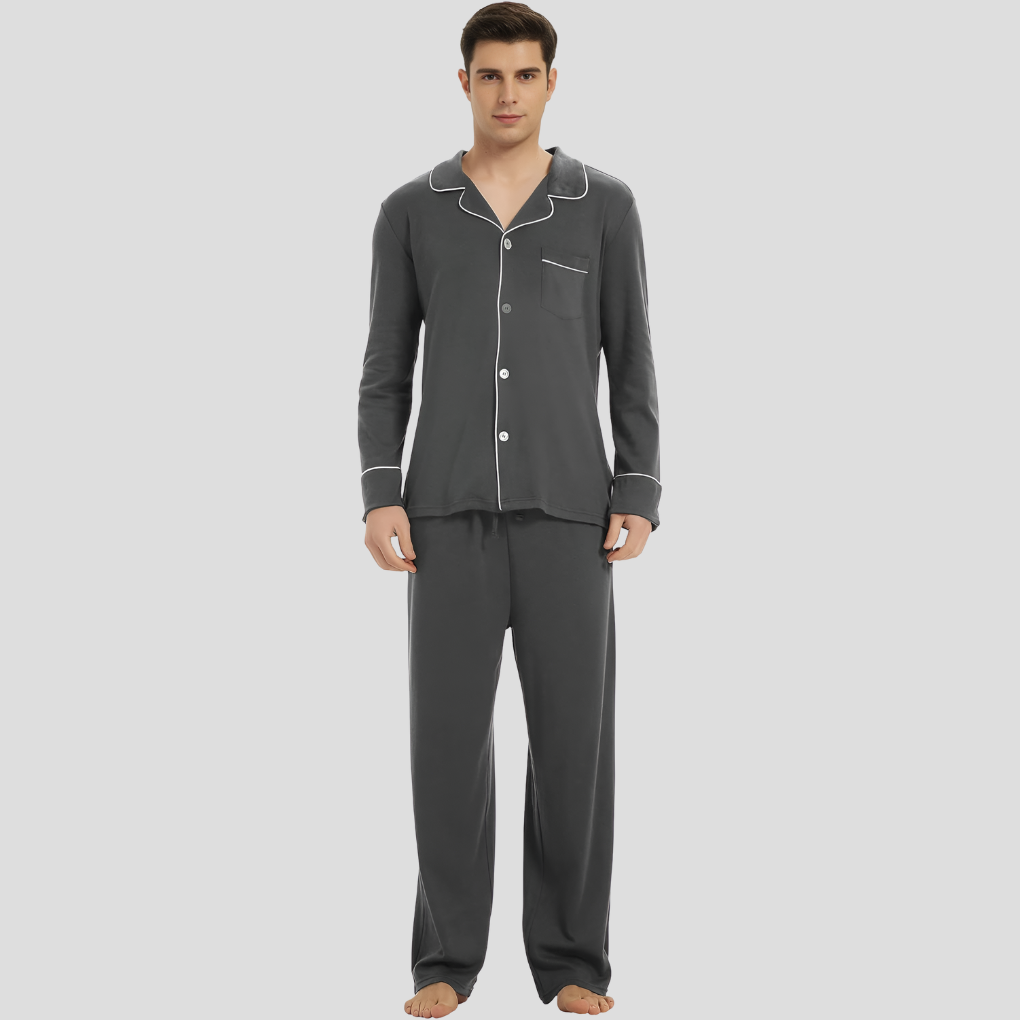 Pyjama Herren Langarm Mit Hose | Modernes Komplett Set