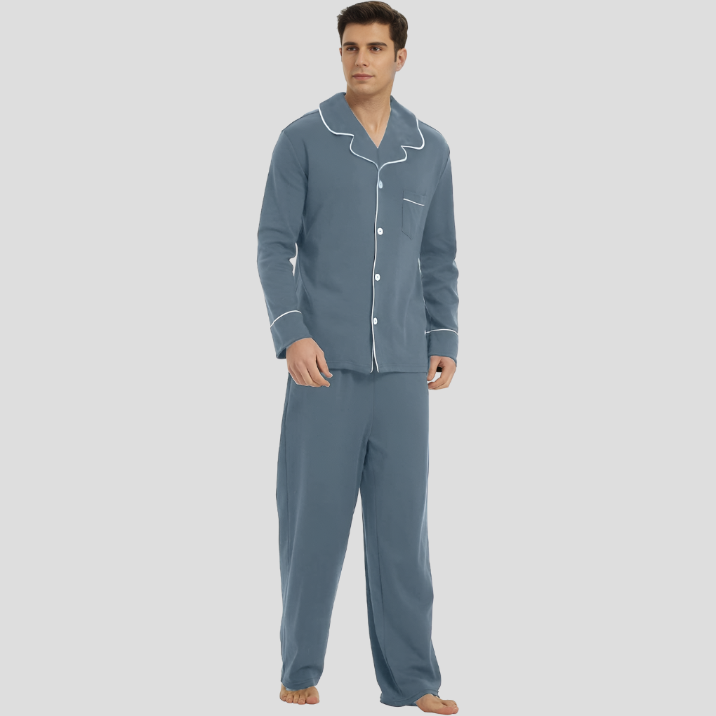 Pyjama Herren Langarm Mit Hose | Modernes Komplett Set