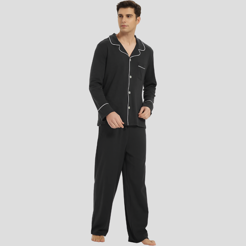 Pyjama Herren Langarm Mit Hose | Modernes Komplett Set