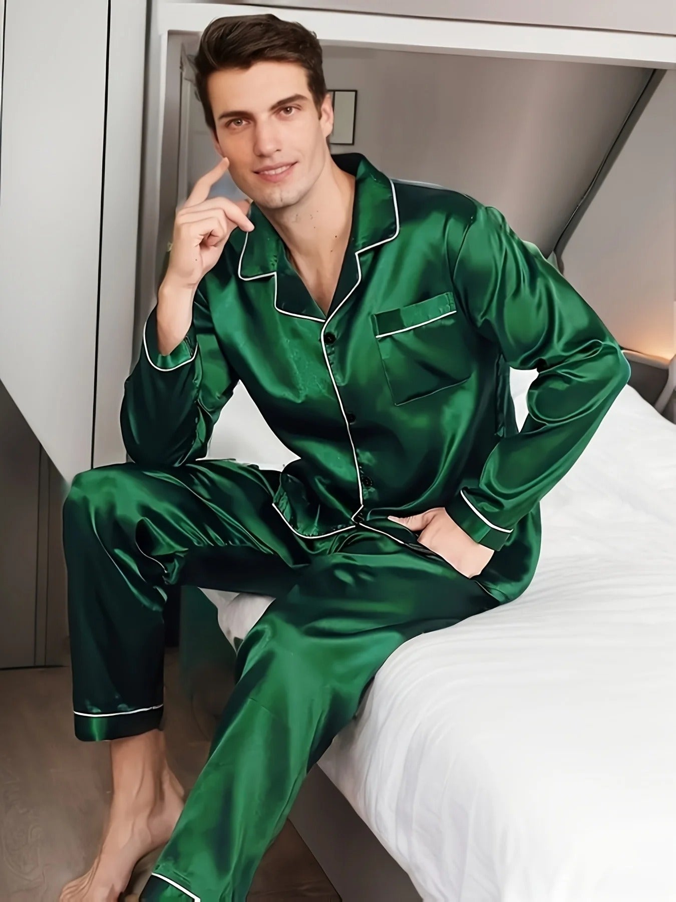 Pyjama Herren Langarm Mit Hose | Modernes Set