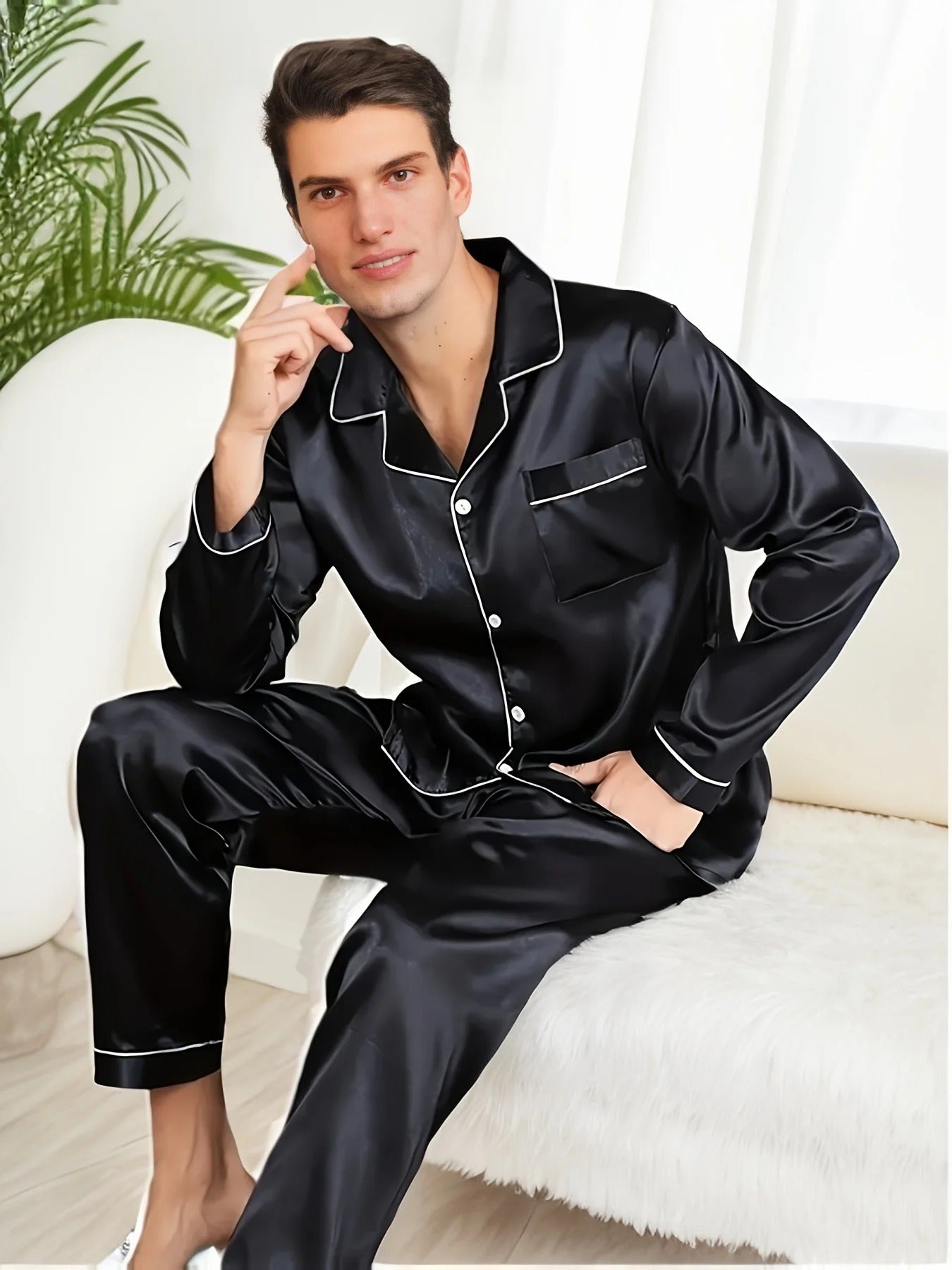 Pyjama Herren Langarm Mit Hose | Modernes Set