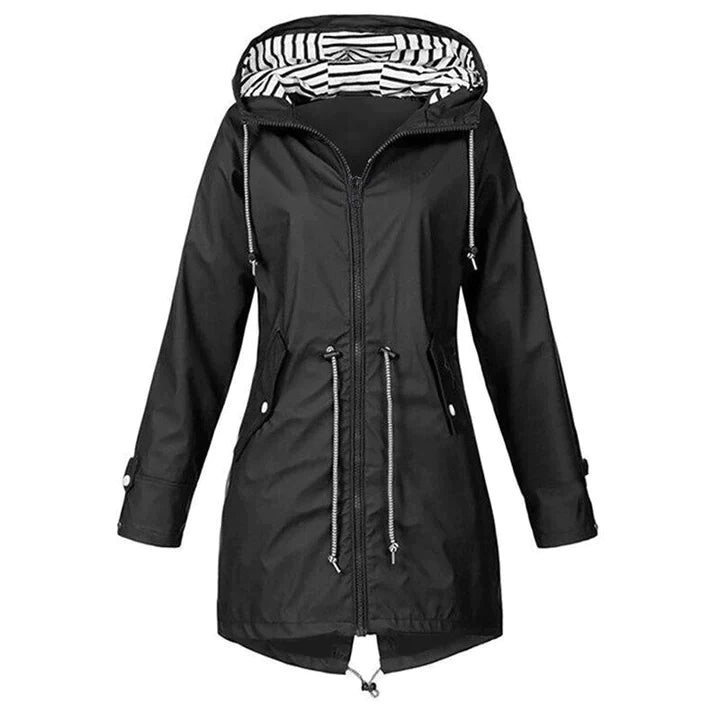 Regenjacke Damen Mit Kapuze Und Taillenzug | Lang