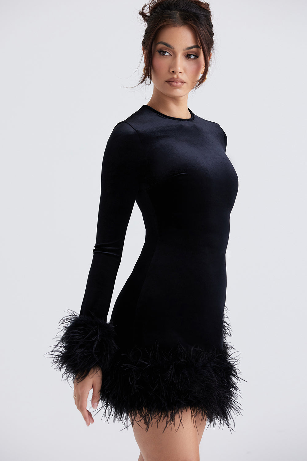 Samtkleid Damen Kurz Mit Federn | Elegantes Cocktail Party Kleid