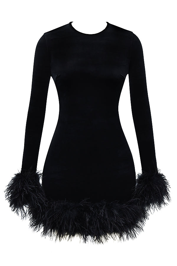 Samtkleid Damen Kurz Mit Federn | Elegantes Cocktail Party Kleid