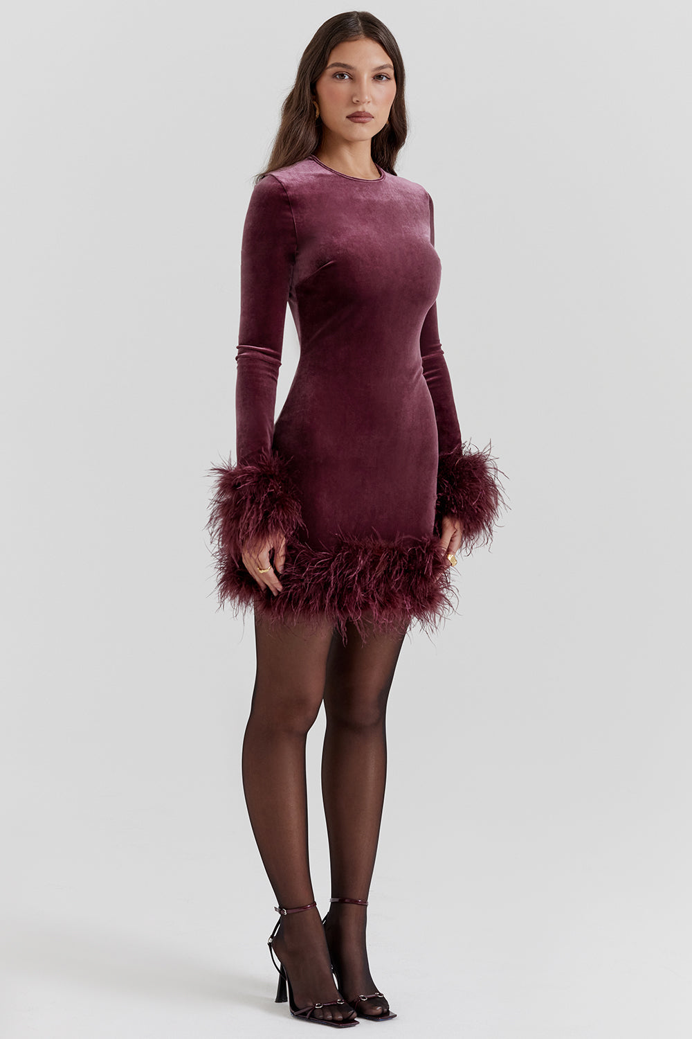 Samtkleid Damen Kurz Mit Federn | Elegantes Cocktail Party Kleid