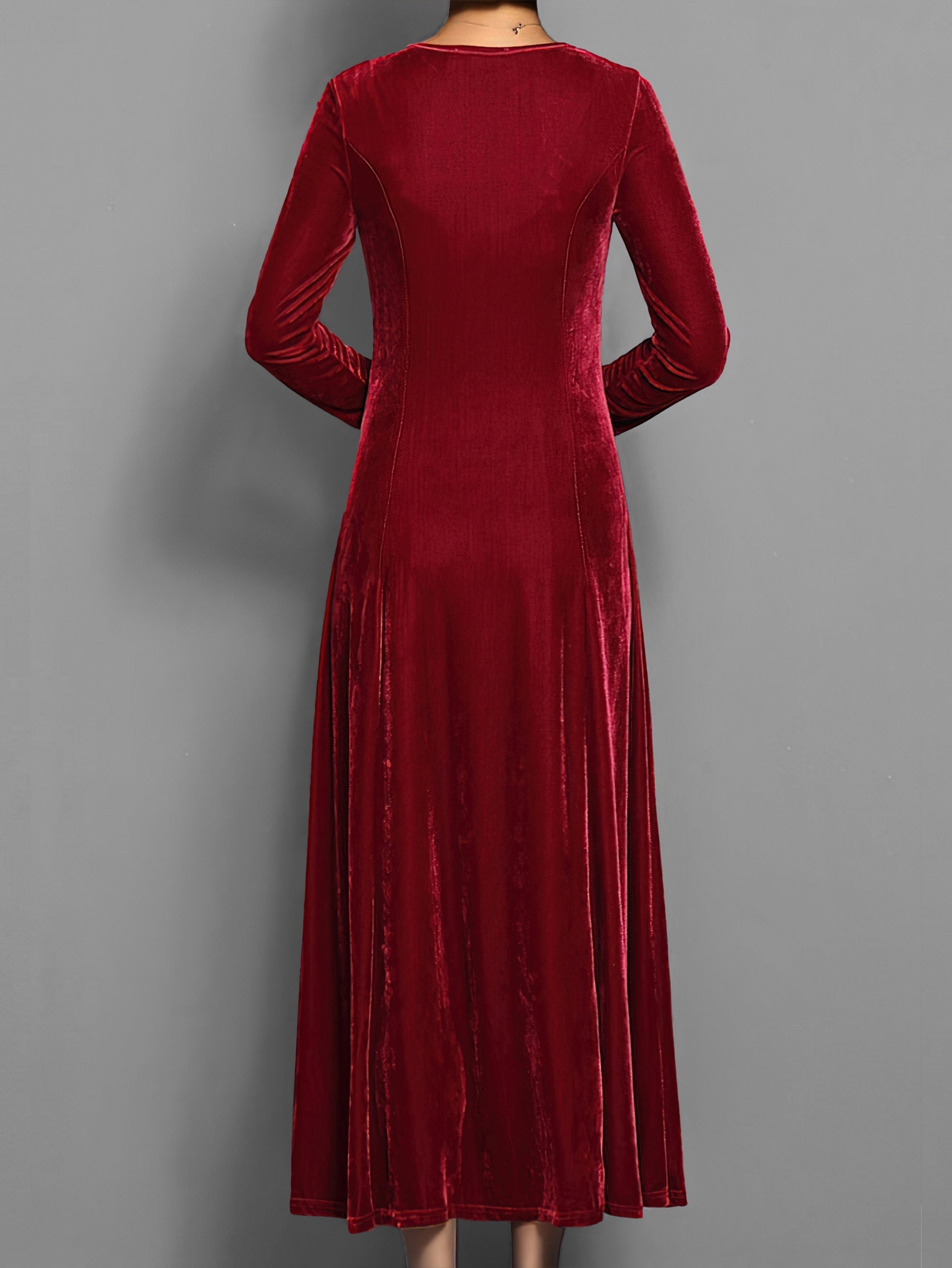 Samtkleid Damen Langarm | Elegantes Maxi Abendkleid