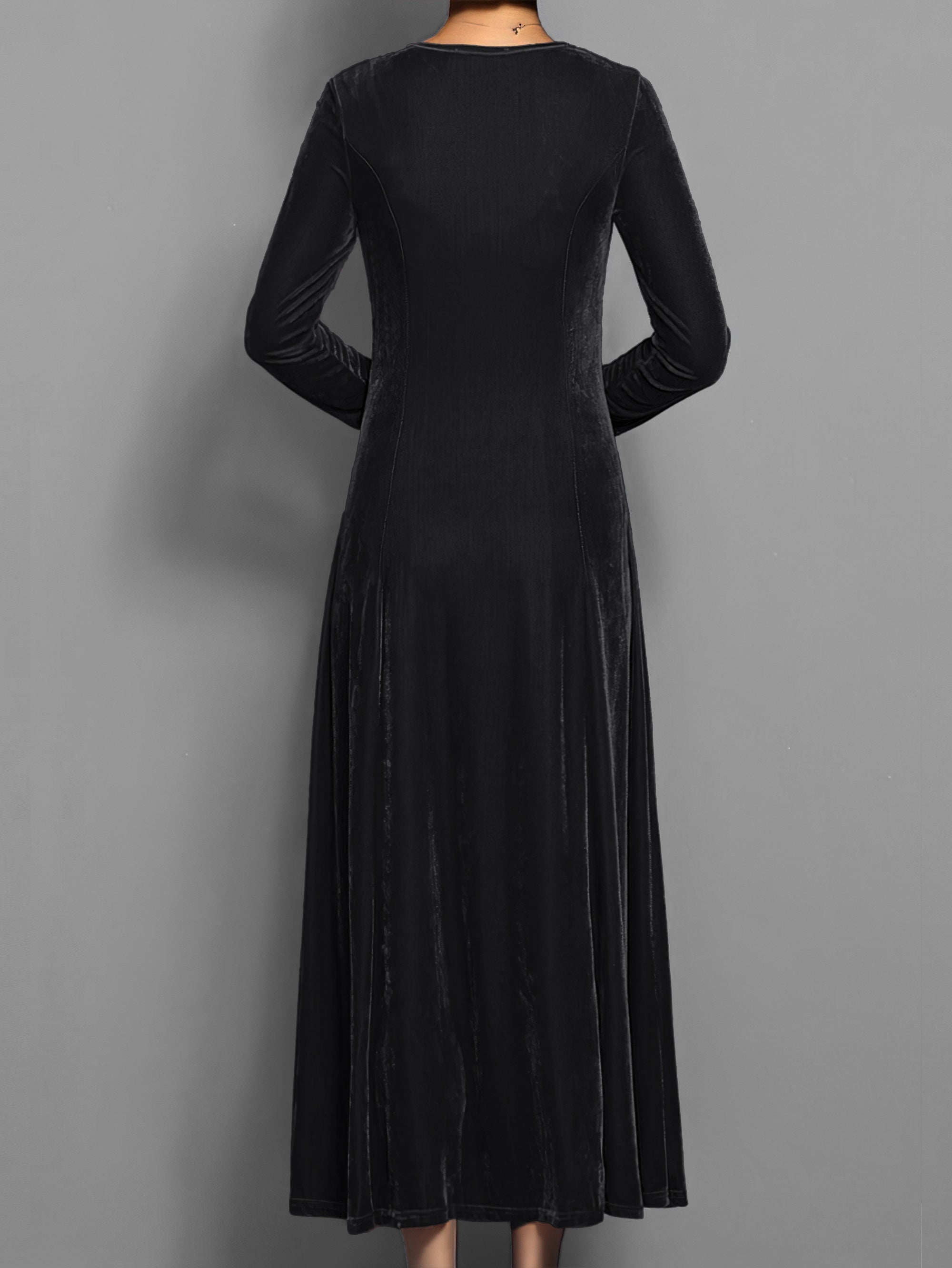 Samtkleid Damen Langarm | Elegantes Maxi Abendkleid