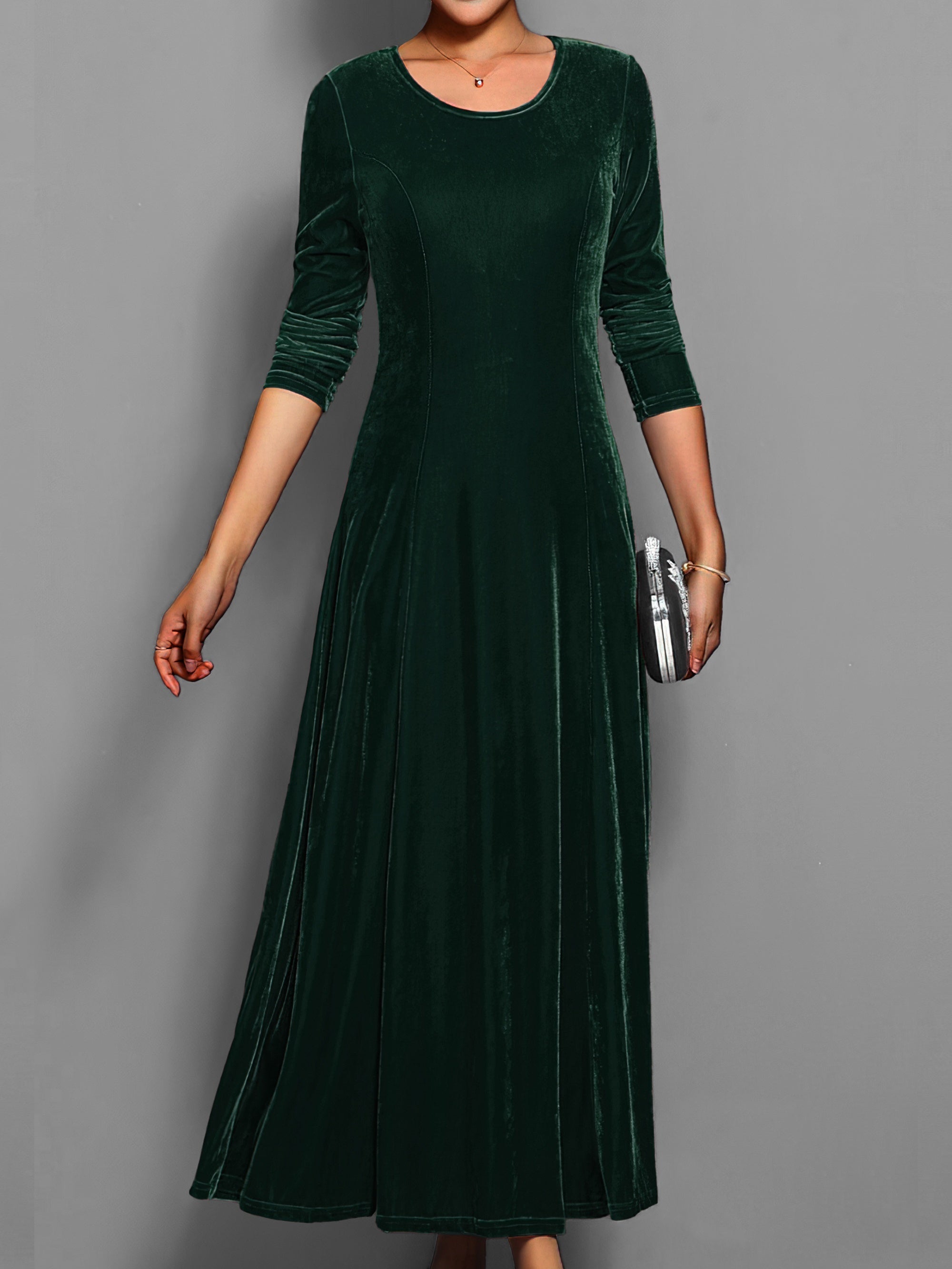 Samtkleid Damen Langarm | Elegantes Maxi Abendkleid