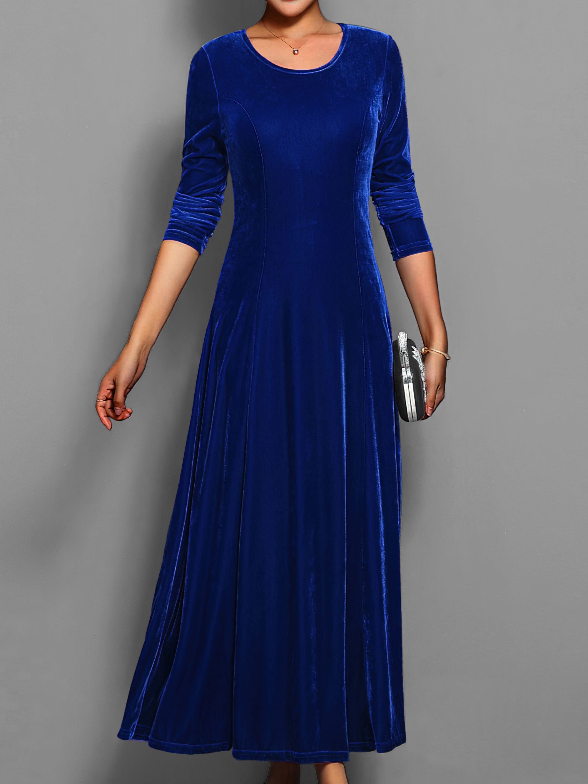 Samtkleid Damen Langarm | Elegantes Maxi Abendkleid