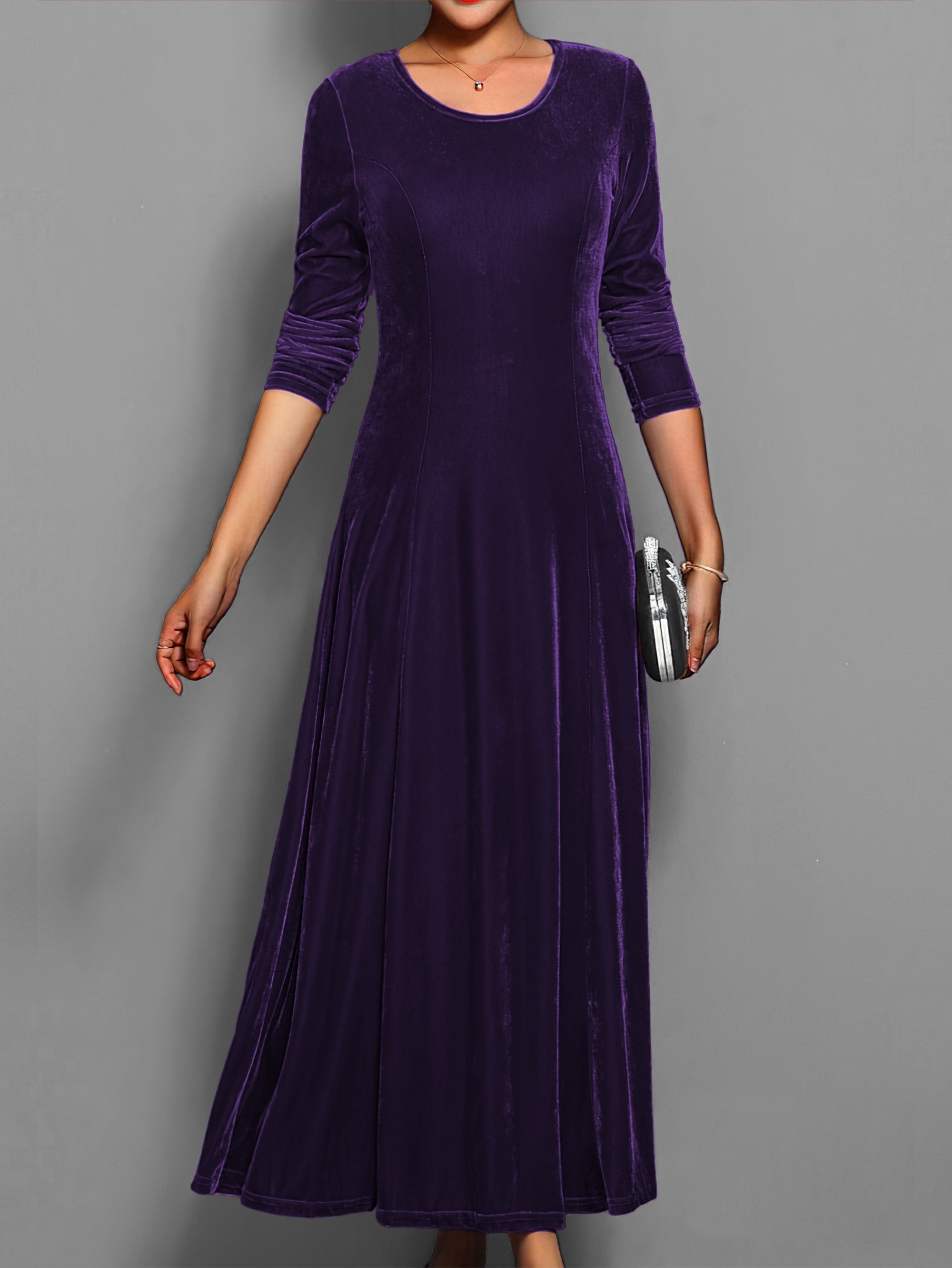 Samtkleid Damen Langarm | Elegantes Maxi Abendkleid
