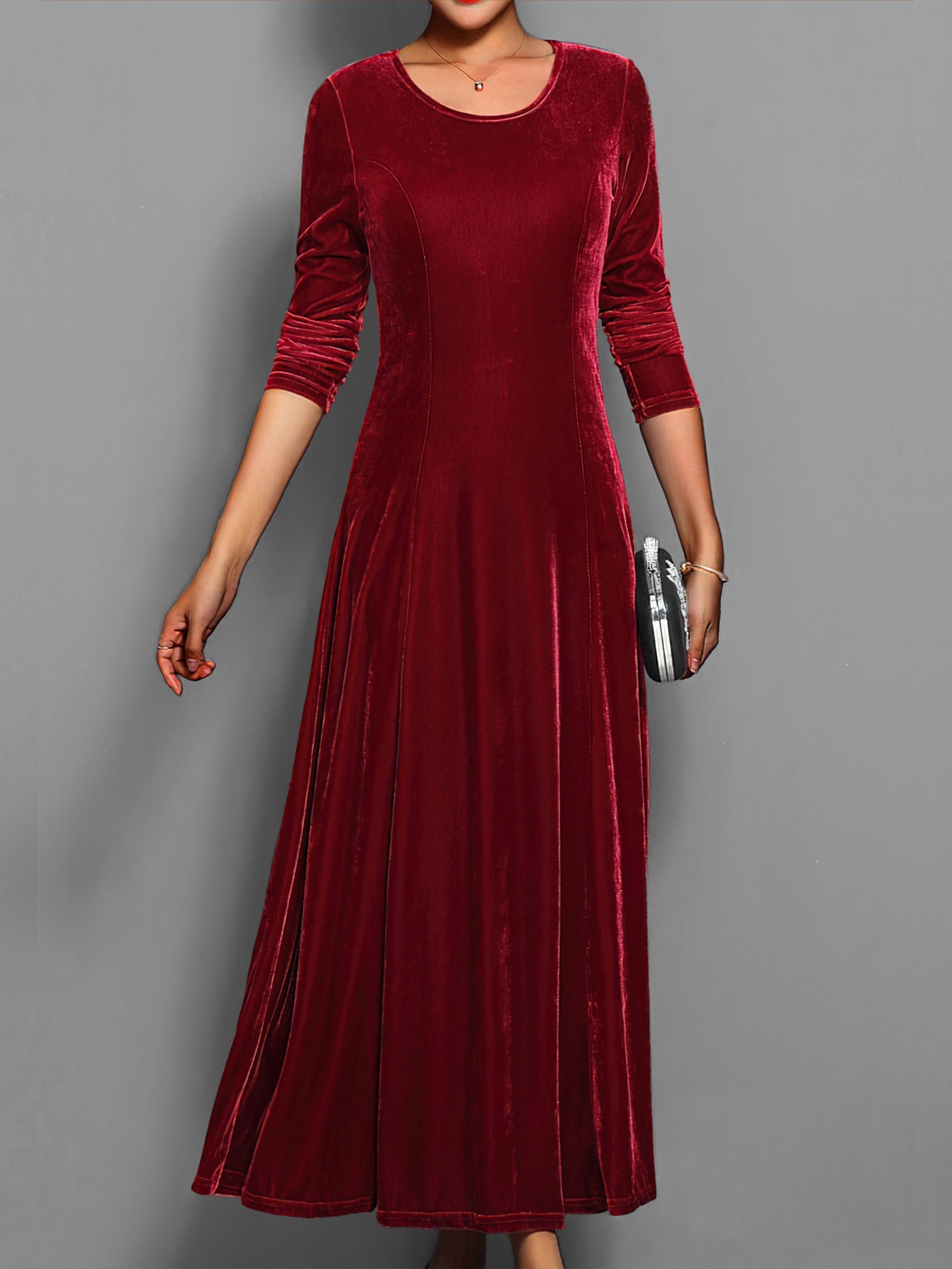 Samtkleid Damen Langarm | Elegantes Maxi Abendkleid