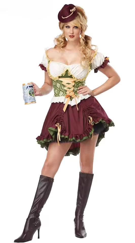 Oktoberfest Damen Dirndl Kurzarm Kleid Mit Schnürung | Tracht