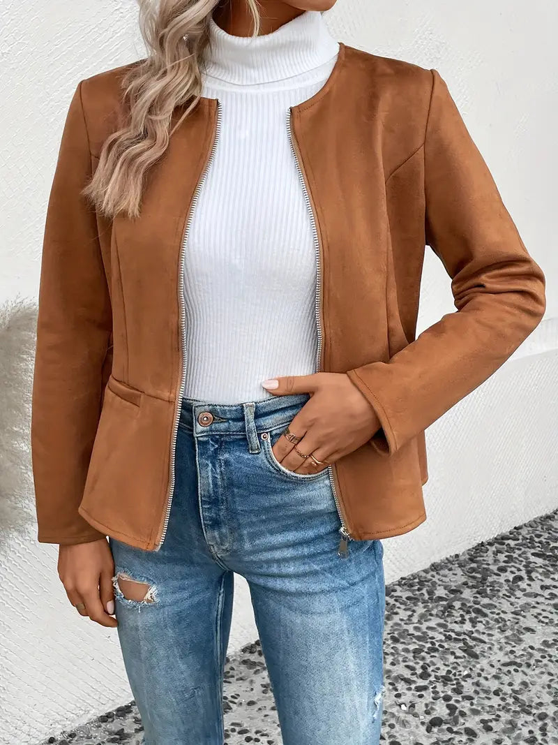 Softshell Übergangsjacke Damen Mit Zipper Und Taschen | Chic
